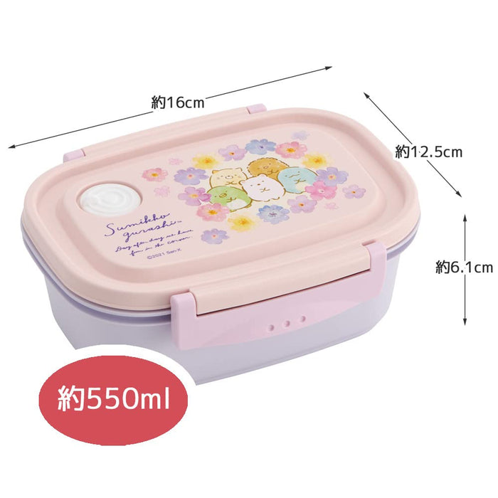 Skater Sumikko Gurashi Lunchbox, 550 ml, mikrowellengeeignet, mittelgroße Lunchbox – Aufbewahrungsbehälter mit Blumensiegel