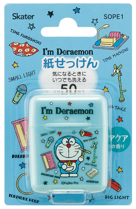 Skater Doraemon Aqua Scent Tragbares Handseifenpapier, 50 Blatt mit Etui