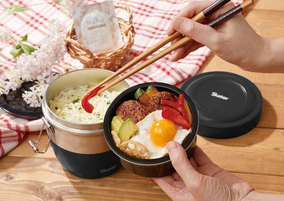 Skater Black Stainless Steel 550ml Rice Bowl Shaped Insulated Lunch Box - Stlbd6-A