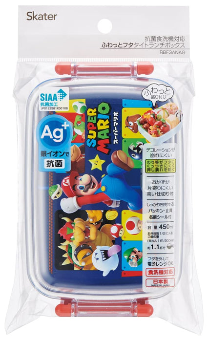 Skater Brand Boîte à lunch antibactérienne pour enfants Super Mario de 450 ml - Fabriquée au Japon