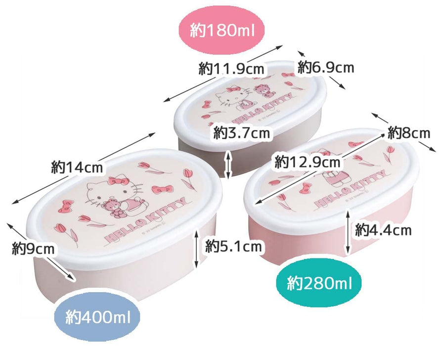 Skater Hello Kitty Lunchbox-Set – 3 versiegelte Behälter à 860 ml, hergestellt in Japan