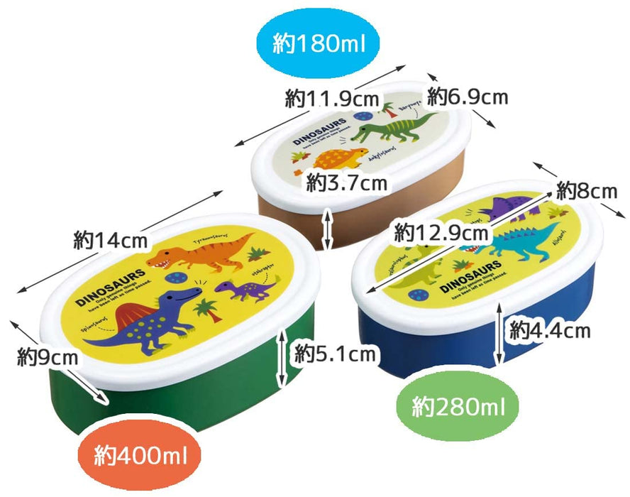 Skater-Dinosaurier-Lunchbox-Set mit 3 860 ml großen, verschließbaren Vorratsbehältern, hergestellt in Japan
