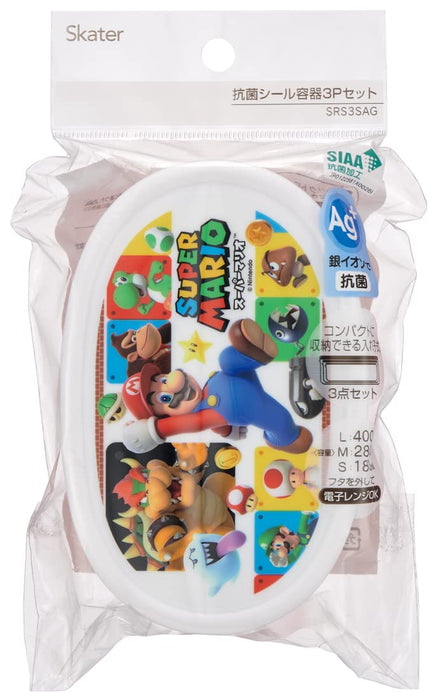 Skater Super Mario 23 3er-Set Lunchbox – 860 ml verschließbarer Vorratsbehälter, hergestellt in Japan