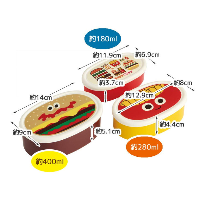 Skater Japanese-Made Lunch Box - Set of 3 Silver Ion Antibacterial 860ml Burger Conks