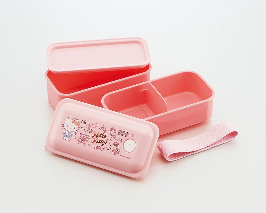 Skater Hello Kitty Sanrio 2-Tier Lunch Box 550ml Silver Ion Antibacterial Fluffy Integrated Packing