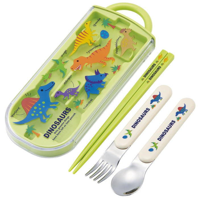 Skater Kids Dinosaur Lunch Box Trio with Spoon Fork Chopsticks Easy Open - Made in Japan