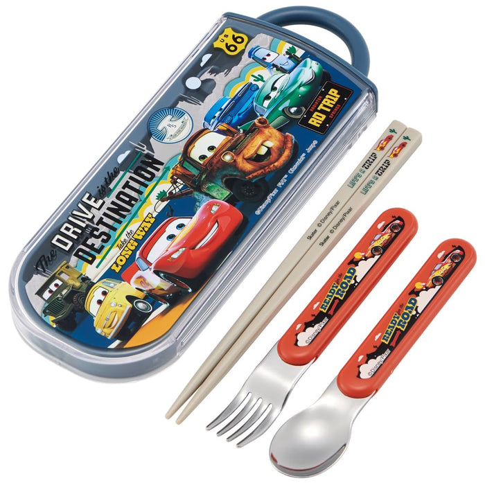 Skater Disney Cars Trio Lunch Box Set Antibacterial Kids Set with Chopsticks Spoon Fork - Made in Japan