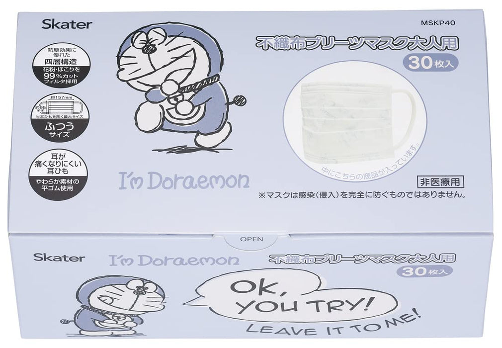 Skater Doraemon 4-Ply Regular Size Masks Sanrio 30 Piece Box - Mskp40-A