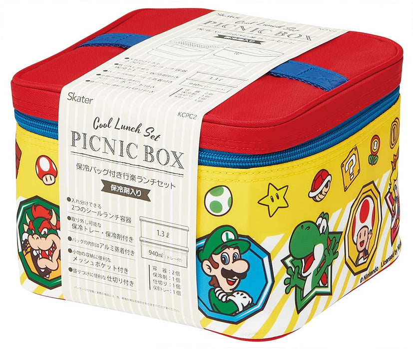 Skater Super Mario 21 Picnic Lunch Box with Cooler Bag Ice Pack 2240ml - Made in Japan