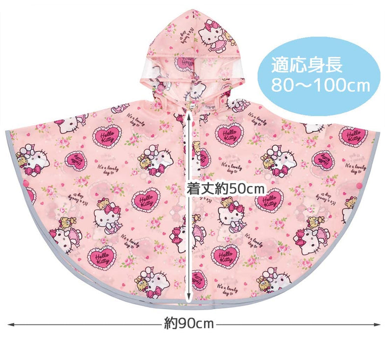 Skater Hello Kitty Children's Rain Poncho Lovely Flower Print Suitable 80-100cm height