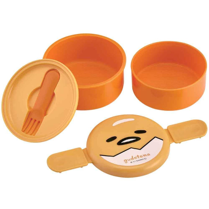 Skater Bento Lunch Box 500ml Round with Gudetama Face Fork - Made in Japan