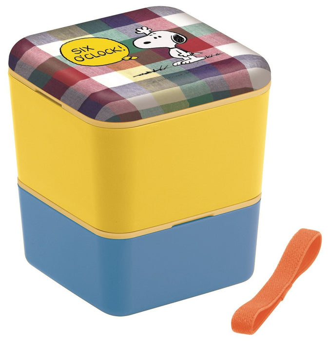 Skater 2-Tier 600Ml Bento Lunch Box with Square Melamine Lid Snoopy Madras Check Japan Made