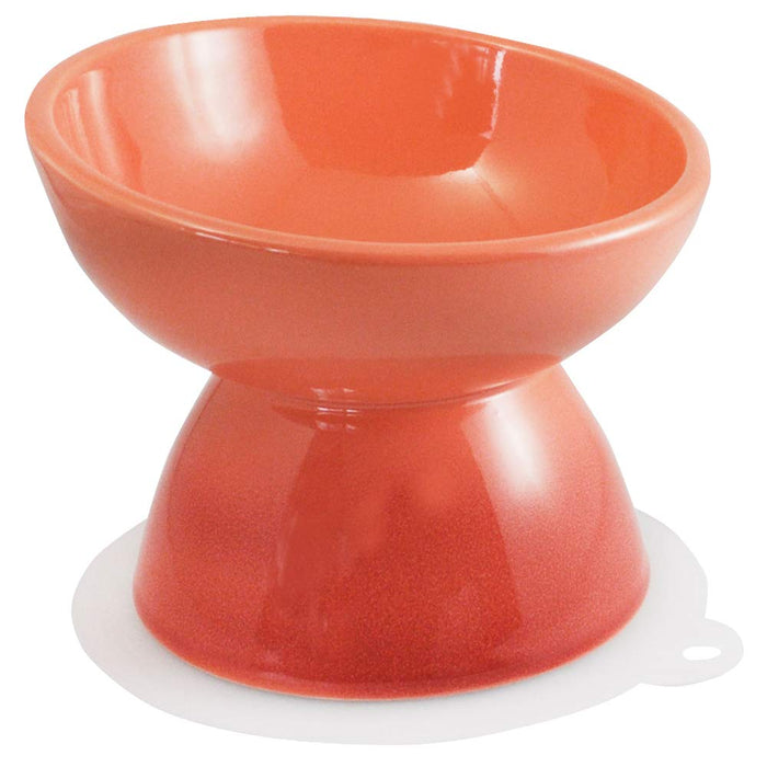 Skater Ceramic Small Dog Bowl with Mat - Orange Pet Feeder Chob2