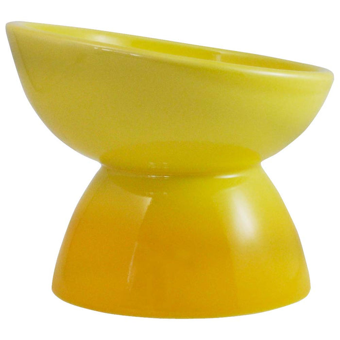 Skater Yellow Ceramic Small Dog Food Bowl with Pet Feeder Mat - Chob2