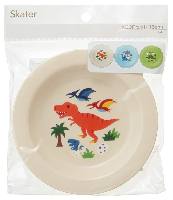 Skater Dinosaur Small Plastic Plates 15cm Made in Japan Set of 3 - PA-4 Model