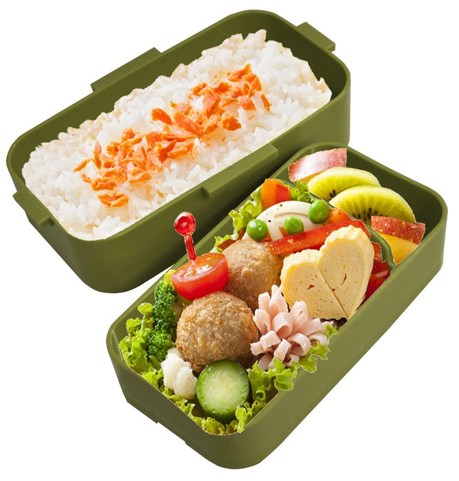 Skater Retro-Lunchbox im französischen Grün, 2 Etagen, 600 ml, gewölbter Deckel, hergestellt in Japan