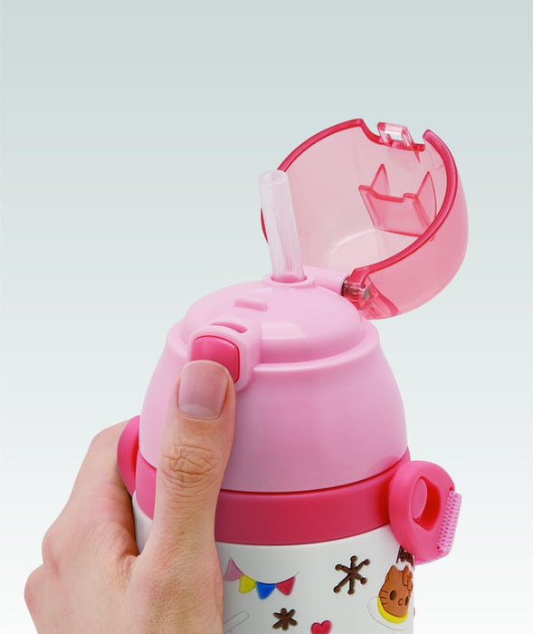 Skater Hello Kitty 3D-Wasserflasche für Kinder, 380 ml, Edelstahl, mit Strohhalm, Snack Time Edition