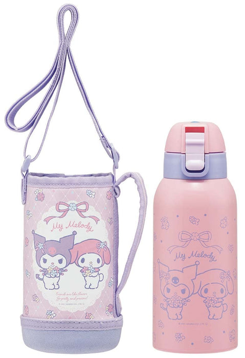Skater My Melody & Kuromi Stainless Steel Kids Water Bottle 600Ml Wide Mouth Flower Design
