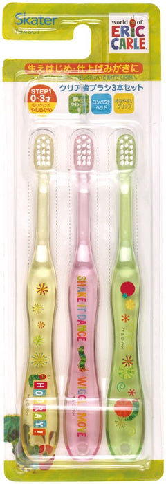 Ensemble de brosses à dents souples Skater pour bébé 0-3 ans, motif chenille très affamée, 15 cm, 3 pièces