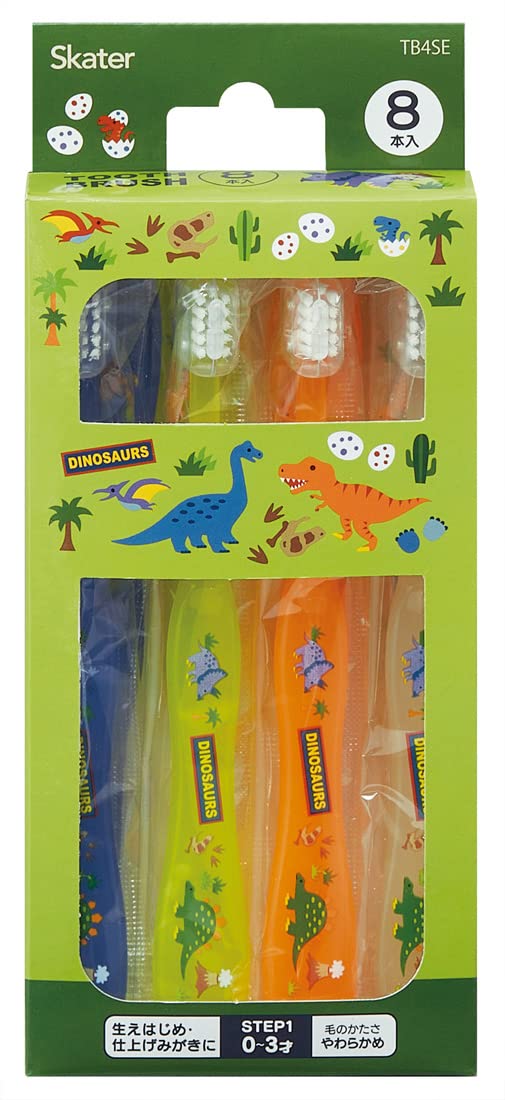 Skater Soft Baby Toothbrush Set Dinosaur-Themed for 0-3 Years – 8 Pieces 15cm- Japan Figure Store - #1 Bring To You The Best Japanese Goods