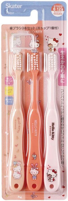 Skater Hello Kitty Soft Toothbrush Set 15.5cm Perfect for 6-12 Years Old 3 Pieces