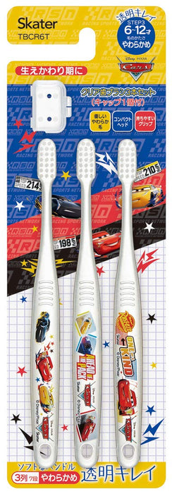 Skater Disney Cars Toothbrush Set Soft Clear Brush for Kids 6-12 Years 3 Pieces