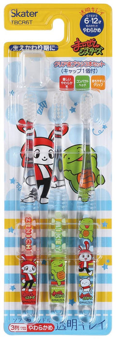 Skater Kids Toothbrush - Soft Clear 3-Pack for 6-12 Years Old 15.5cm Length