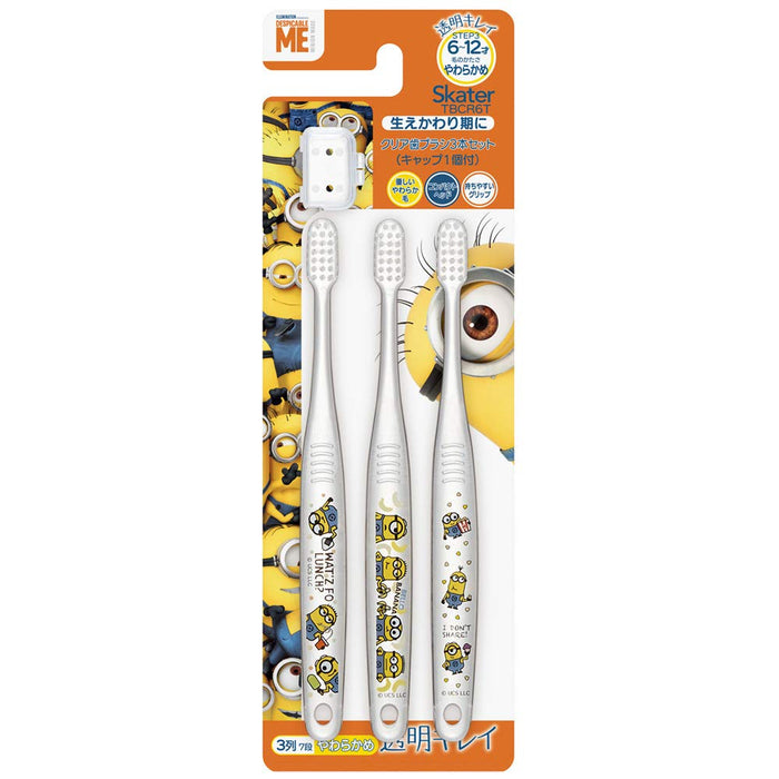 Skater Soft Clear Toothbrush Set for Kids 6-12 Years Minion Theme 3 Pieces