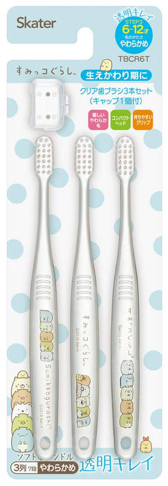 Skater Sumikko Gurashi Soft Clear Toothbrush Set 15.5cm for 6-12 Year Olds 3pc