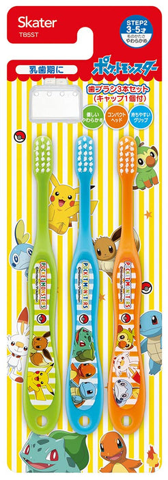 Skater 2021 Pokemon Pocket Monsters Kids Toothbrush Soft 14cm Age 3-5 3 Pack