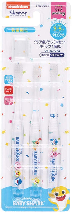 Skater Baby Shark Toothbrush Set for Preschoolers Ages 3-5 3 Pieces Clear Regular
