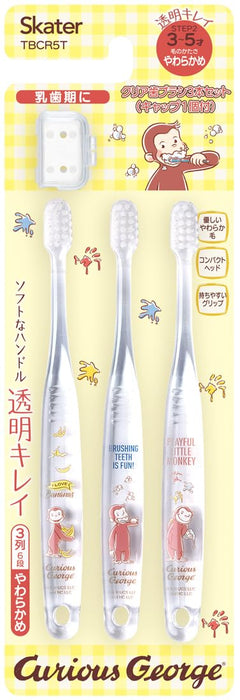 Skater Curious George Soft Toothbrush Set for Preschoolers Ages 3-5 Clear 3 Pack