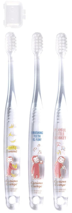 Skater Curious George Lot de 3 brosses à dents souples pour enfants d'âge préscolaire âgés de 3 à 5 ans, transparentes