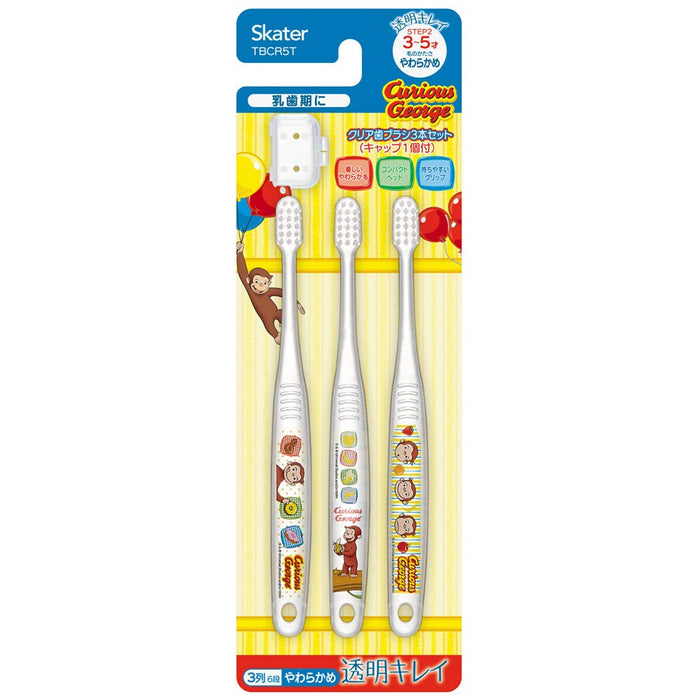Skater 3-Pack Soft Toothbrush for Preschoolers Ages 3-5 Clear Design Curious George