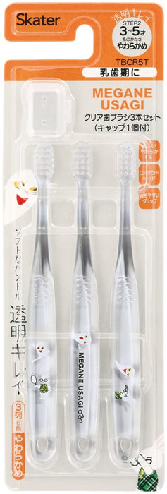 Skater Soft Clear Toothbrush for Preschoolers Ages 3-5 Glasses Rabbit Design 3 Pieces