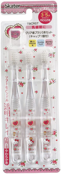 Skater Hello Kitty Soft Toothbrush Set for Preschoolers Ages 3-5 3 Pieces Lovely Flower