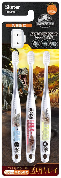 Skater Jurassic World Soft Toothbrush for Preschoolers Ages 3-5 3 Pieces Clear