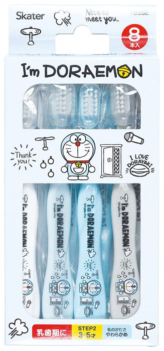 Skater Lot de 8 brosses à dents souples pour enfants d'âge préscolaire, motif Doraemon, 14 cm, 3 à 5 ans