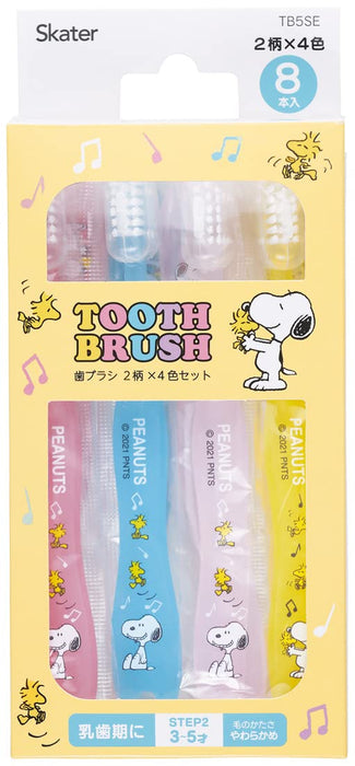 Lot de 8 brosses à dents souples Skater pour enfants d'âge préscolaire de 3 à 5 ans 14 cm - Modèle Snoopy