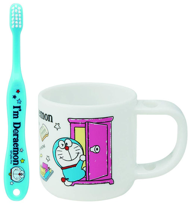 Skater Doraemon Ensemble de brosses à dents pour enfants avec support et gobelet pour enfants de 3 à 5 ans 180 ml 14,5 cm