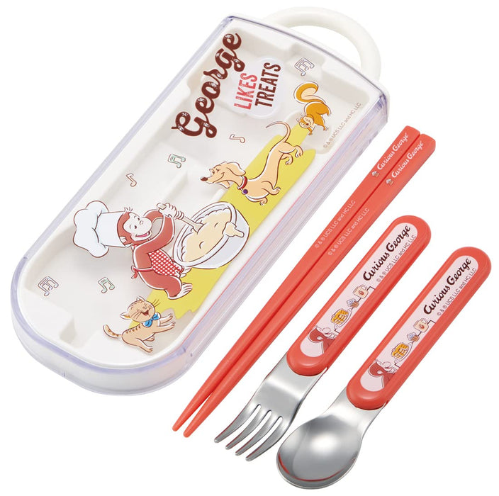 Skater Antibacterial Trio Set Kids Cutlery - Curious George 23 Chopsticks Spoon Fork Made in Japan