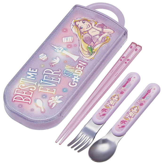 Skater Trio Set Disney Rapzel Kids Girls Antibacterial Cutlery Chopsticks Spoon Fork Made in Japan
