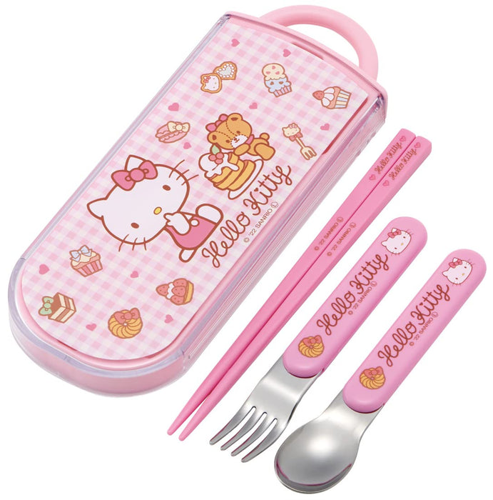 Skater Trio Kids Antibacterial Hello Kitty Cutlery Set - Chopsticks Spoon Fork - Made in Japan
