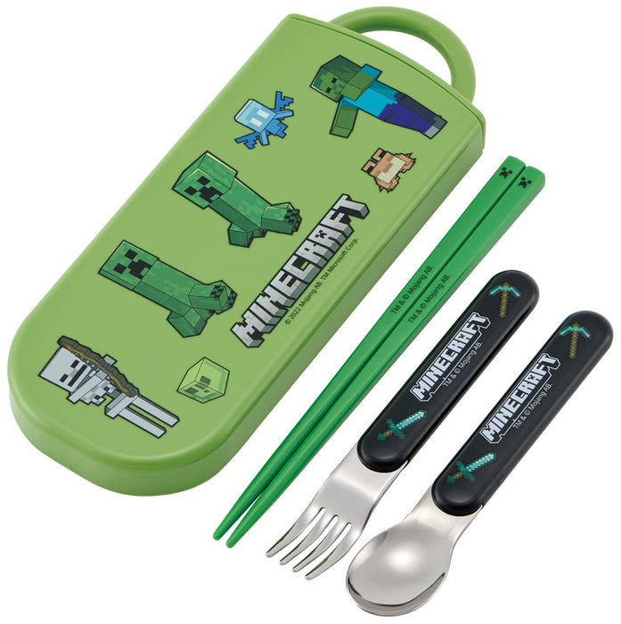 Skater Minecraft Kids Trio Set - Antibacterial Chopsticks Spoon Fork Made In Japan Tacc2Ag-A