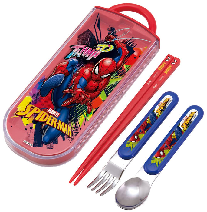 Skater Spiderman Trio Set: Kids Antibacterial Chopsticks Spoon & Fork Made in Japan