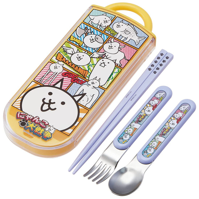 Skater Battle Cats Trio Set - Antibacterial Chopsticks Spoon Fork for Kids Made in Japan