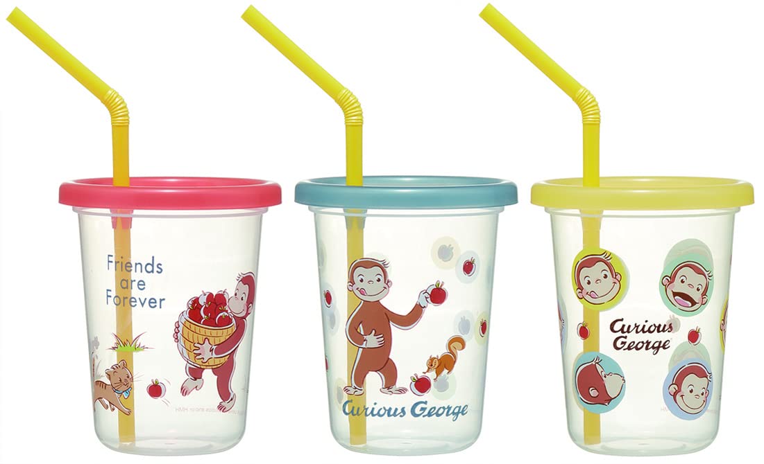 Skater Curious George 230ml Tumbler with Straw Made in Japan 3 Pieces