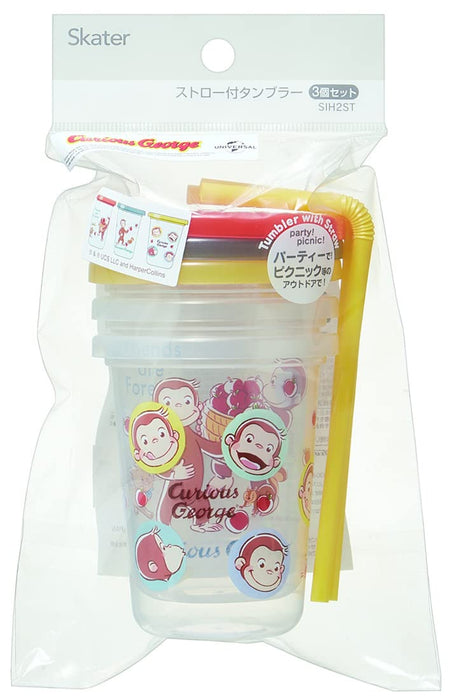 Skater Curious George 230ml Tumbler with Straw Made in Japan 3 Pieces