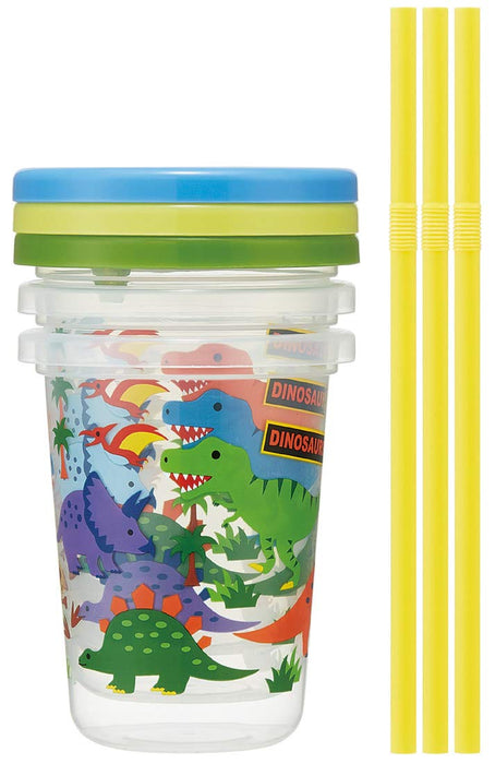 Skater Dinosaur Tumbler with Straw 230ml Made in Japan 3 Pieces