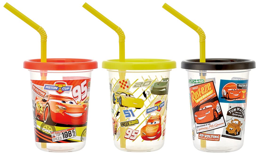 Skater Disney Cars 21 Tumbler Set with Straws 230ml Made in Japan 3 Pieces